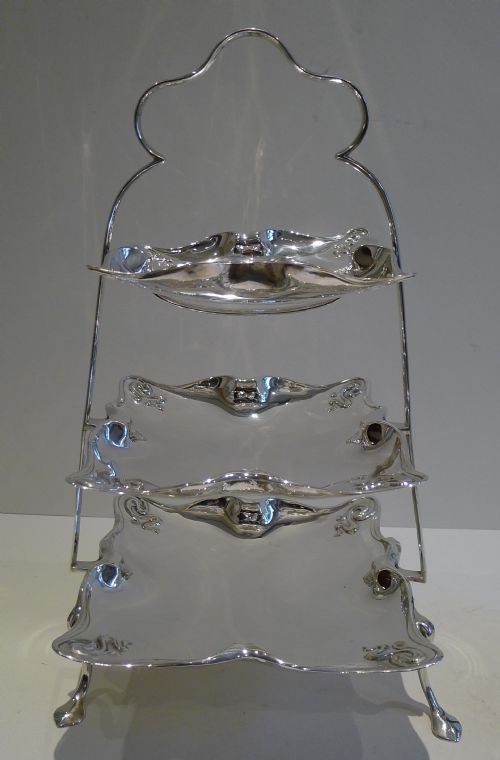 fig 1. Magnificent Art Nouveau Three-Tier Cake Stand In Silver Plate by Fenton Brothers