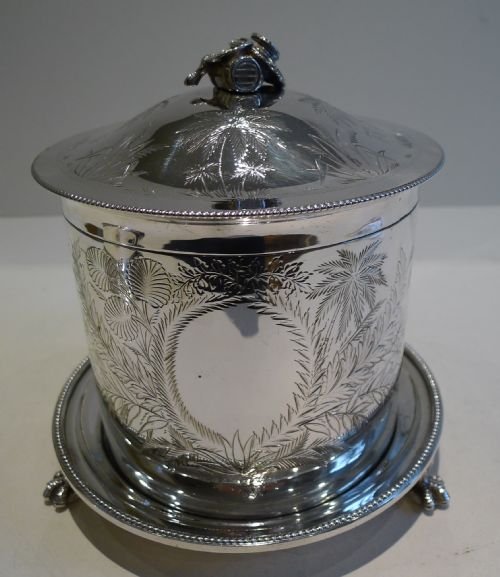 Antique English Silver Plate Biscuit / Cookie Box C.1880 - Rare Tropical Design
