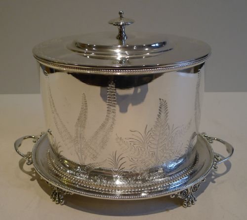 Antique English Silver Plated Biscuit Box C.1880 - Ferns