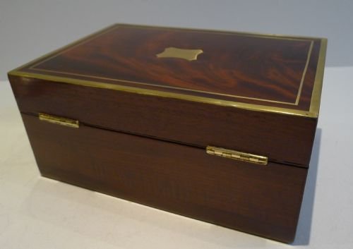 fig 1. Handsome Antique English Brass Bound Mahogany Jewellery / Table Box c.1840