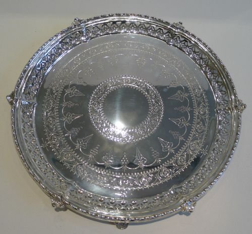 Antique English Silver Plated Salver / Tray by Harrison, Sheffield, C. 1850
