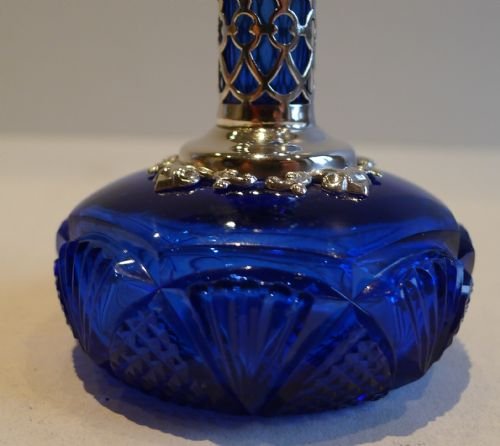 fig 1. Antique English Cut Bristol Blue Glass Perfume Bottle - Sterling Silver Mounts - 1899