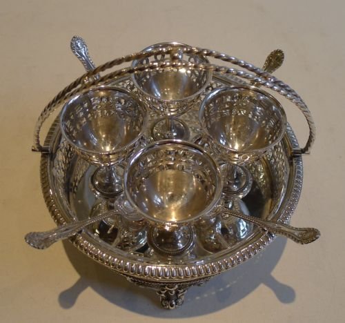 fig 1. Antique English Silver Plated Egg Cruet For Four c.1900
