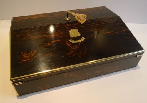 fig 1. Top Quality Antique Brass Bound Coromandel Lap Desk With Secret Drawers c.1850