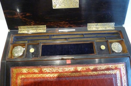 fig 2. Top Quality Antique Brass Bound Coromandel Lap Desk With Secret Drawers c.1850