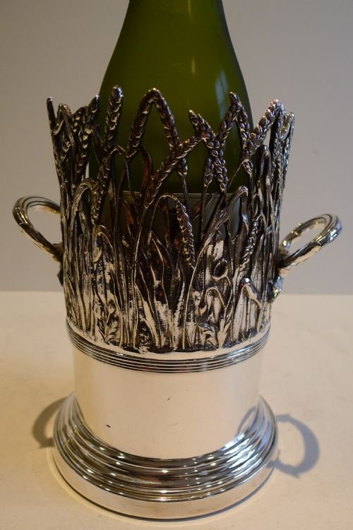 Stylish Antique Art Nouveau Wine Bottle Holder C.1895 in Silverplate