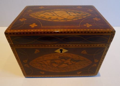 fig 1. Magnificent Antique English Shell & Floral Inlaid Eighteenth Century Tea Caddy c.1790