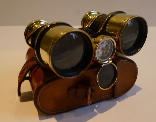 Unusual Antique English Field Glasses / Binoculars with Integral Compass by Lawrence & Mayo