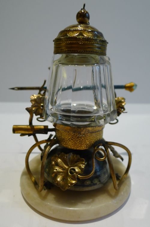 Antique French Combined Inkwell & Desk Bell C.1890