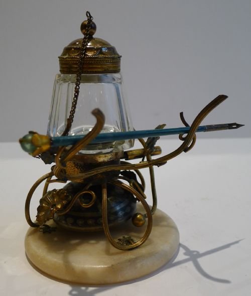 fig 1. Antique French Combined Inkwell & Desk Bell c.1890