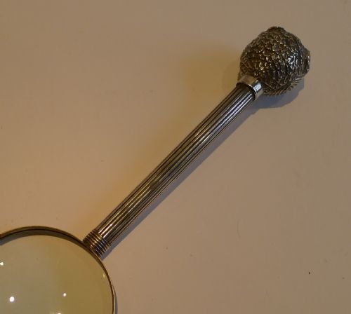 fig 1. Magnificent Antique English Magnifying Glass - Sterling Silver Owl With Original Glass Eyes
