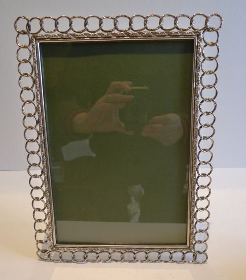 Large Antique English Gilded Brass Wedding Ring Photograph Frame C.1880