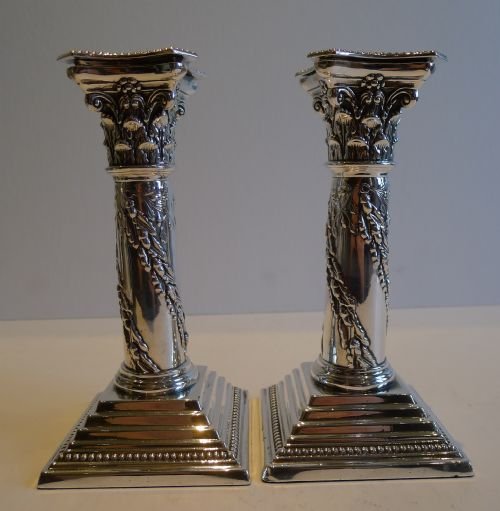Stunning Pair Antique English Silver Plated Candlesticks C.1890