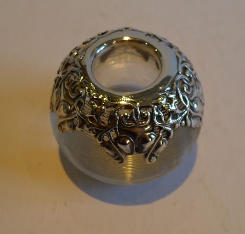 fig 1. Antique English Threaded Glass Match Striker - Art Nouveau Sterling Silver Mount