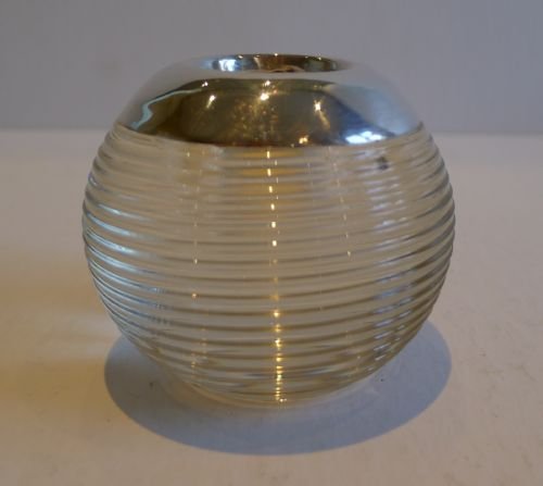 Antique English Ribbed Glass & Sterling Silver Match Strike / Ball