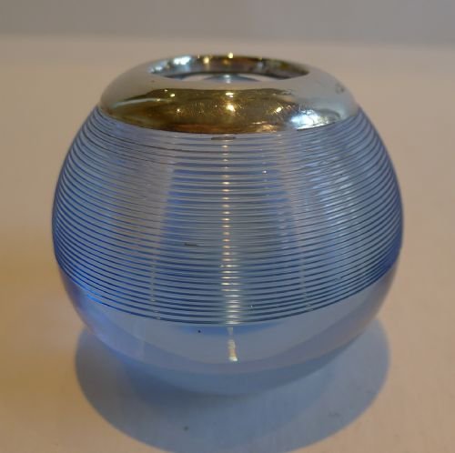 Rare Antique English Blue Glass & Sterling Silver Match Striker / Ball