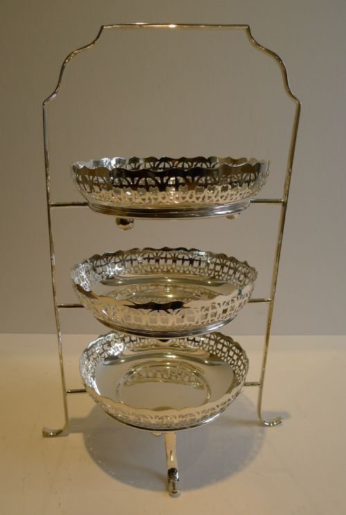 Antique English Three Tier Cake Stand by Walker & Hall C.1900