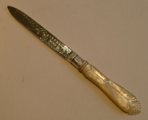 English Sterling Silver & Mother of Pearl Letter Opener - 1906