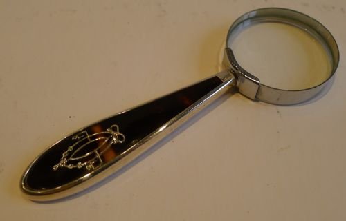 Small Antique English Sterling Silver & Tortoiseshell Handled Magnifying Glass - 1926