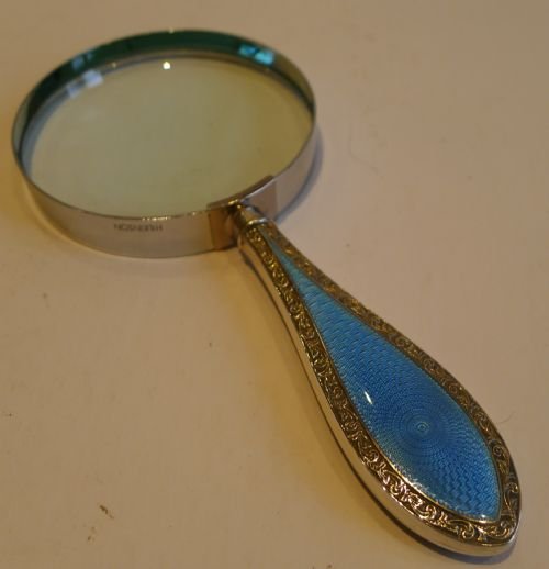 Sterling Silver and Royal Blue Guilloche Enamel Magnifying Glass