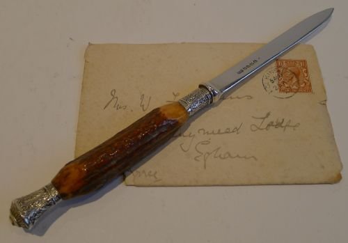 Antique English Antler Horn Handled Letter Opener - 1880