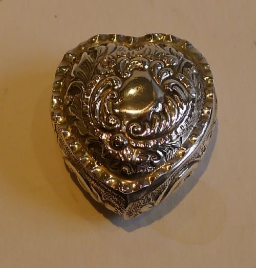 Antique English Sterling Silver Heart Box - Victorian, Birmingham 1898
