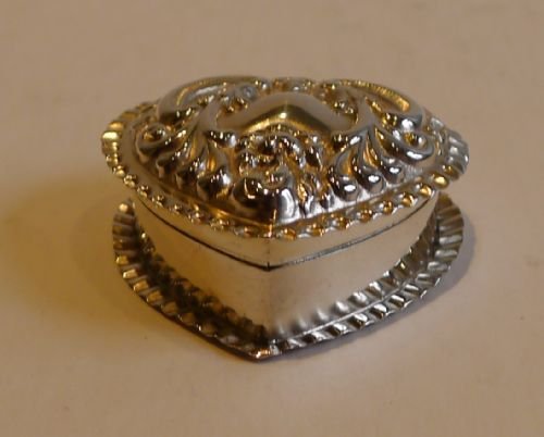 fig 1. Antique English Sterling Silver Heart Pill Box - Victorian - 1901