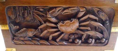 fig 2. Magnificent Antique Brass Bound Chinese Hand Caved Walnut Box c.1880