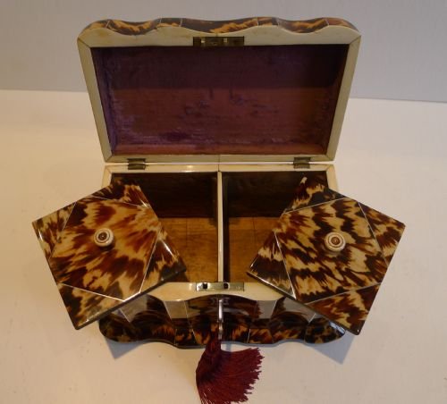 fig 1. Magnificent Break Front Serpentine Tea Caddy In Tortoiseshell c.1825