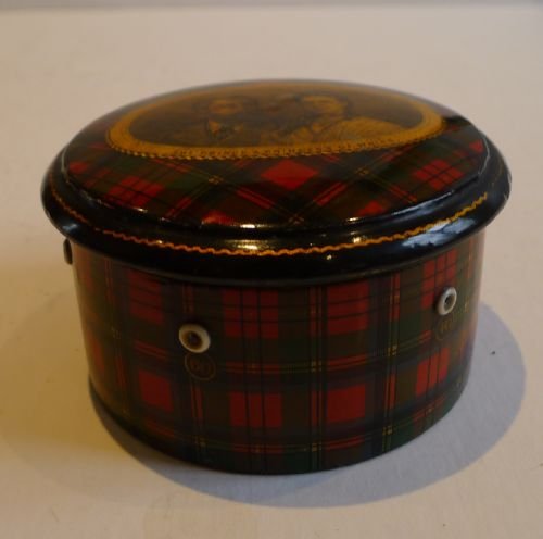 fig 1. Antique Mauchline Tartan Ware Spool Box - Prince & Princess of Wales