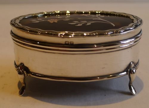 fig 1. Antique Sterling Silver & Tortoiseshell Jewellery Box - Silver & Gold Pique Inlaid
