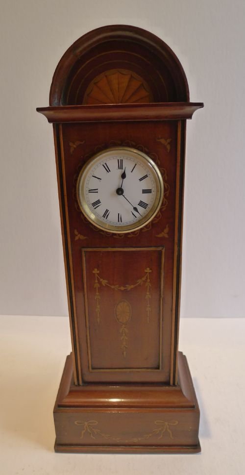 Miniature Antique English Inlaid Mahogany Longcase Clock C.1890