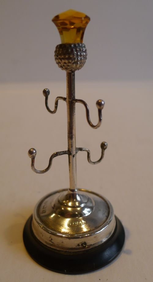 Antique English Sterling Silver Ring Tree with Citrine Scottish Thistle Top