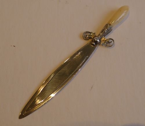Antique English Sterling Silver Sword Bookmark - Ivory Handle