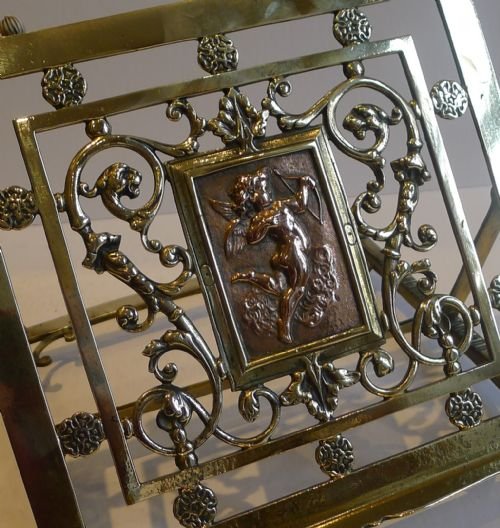 Charming Antique English Brass & Copper Book Stand / Rest C.1850 - Cherub