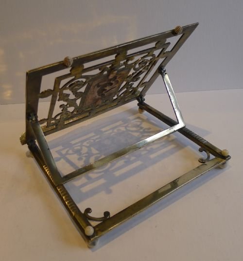 fig 1. Charming Antique English Brass & Copper Book Stand / Rest c.1850 - Cherub