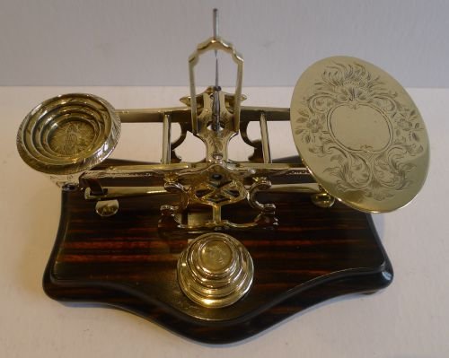 Top Notch Coromandel & Engraved Brass Postage Scale by Samson Mordan C.1880