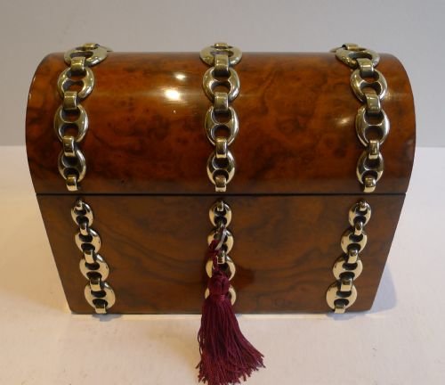 Quality Antique English Burr Walnut Domed Stationery Box by Briggs, Piccadilly, London