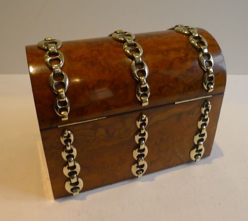 fig 1. Quality Antique English Burr Walnut Domed Stationery Box by Briggs, Piccadilly, London