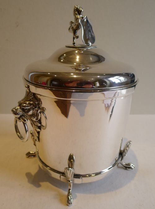 Unusual Antique English Biscuit Box in Silver Plate - English Lions C.1890