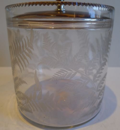 fig 1. Antique English Fern Engraved Biscuit Box - Tortoise Shell & Sterling Lid