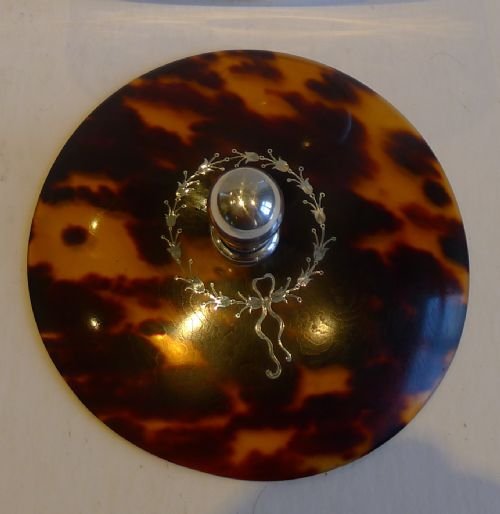 fig 2. Antique English Fern Engraved Biscuit Box - Tortoise Shell & Sterling Lid