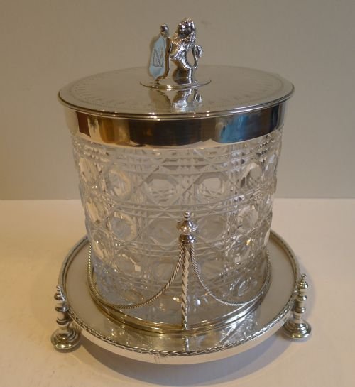Magnificent Hukin & Heath Biscuit Box - Lion Finial & Lion Armorial Crest C.1890