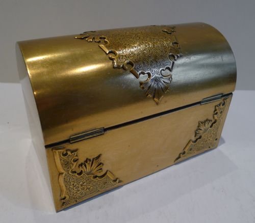 fig 1. Small Antique English Gilded Dome-Topped Stationery / Writing Box c.1860