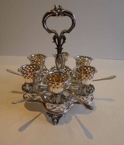 Magnificent Victorian English Silver Plated Egg Cruet for Six C. 1880