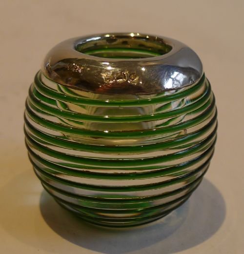 Stunning Antique English Match Striker Ball - Green Ribbed Glass - 1908