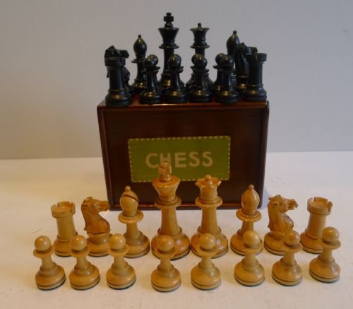 Handsome Edwardian English Boxwood & Ebony Chess Set C.1910