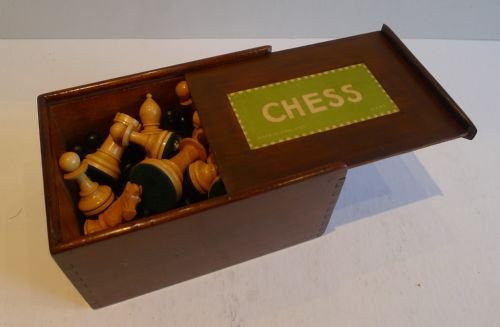 fig 1. Handsome Edwardian English Boxwood & Ebony Chess Set c.1910