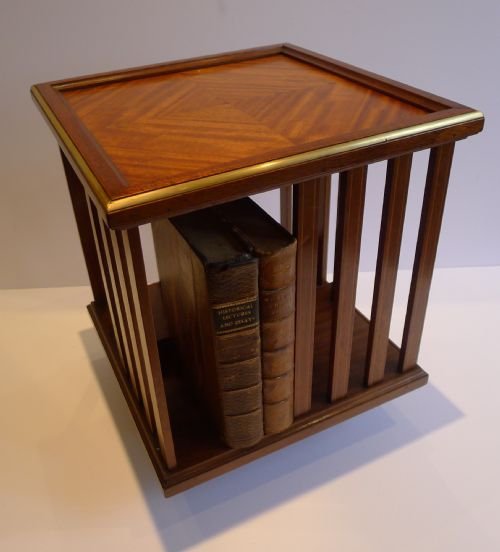 Handsome French Kingwood & Brass Revolving Book Caddy for Desk-top