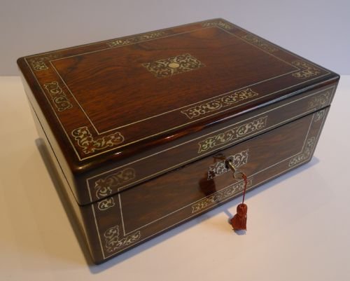 William IV Rosewood Jewelry / Table Box - Mother of Pearl Inlaid C.1835